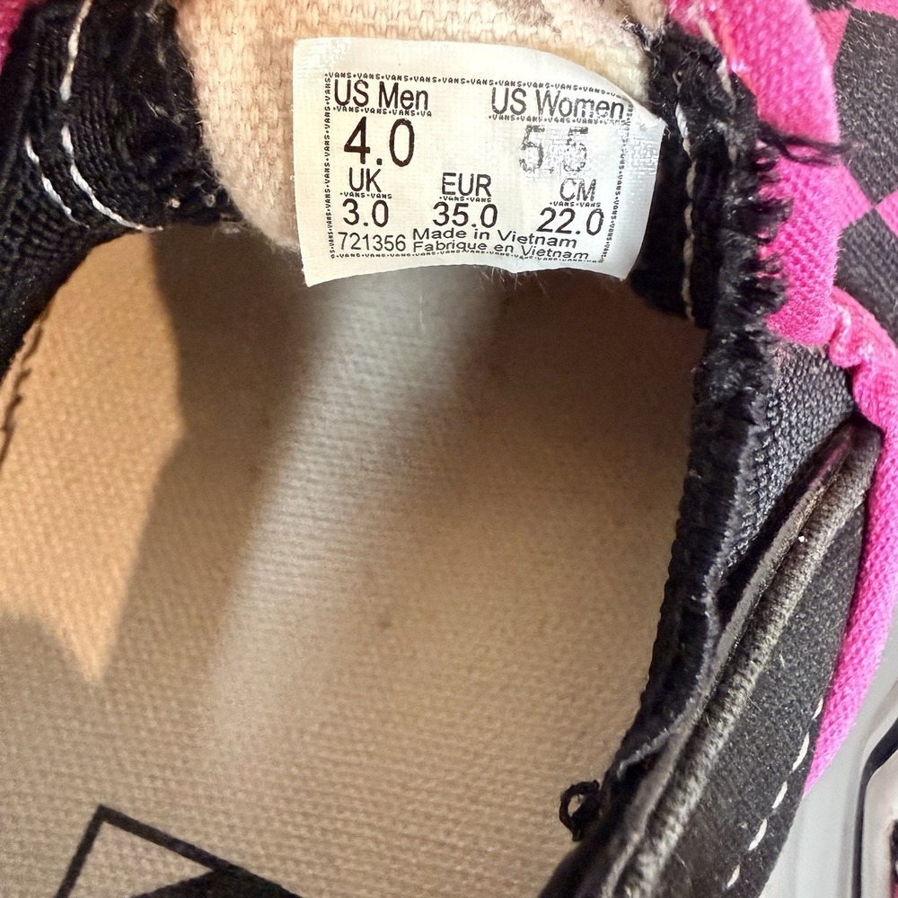 VANS Classic Slip On Checkerboard Black Pink Kids Size 4 Women 5.5 Magenta Skate - Picture 9 of 14